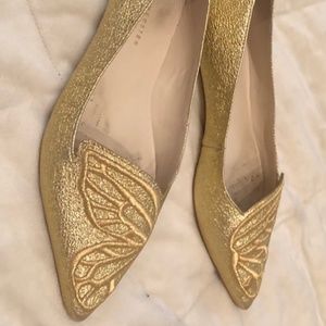 SOPHIA WEBSTER BIBI GOLD CRACKLE BUTTERFLY FLATS SIZE 7